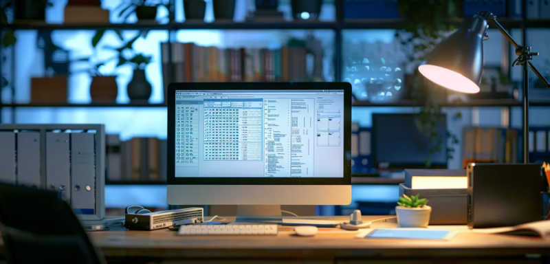 A computer monitor on a desk with a bookshelf in the background, illustrating modern communication through online faxing.